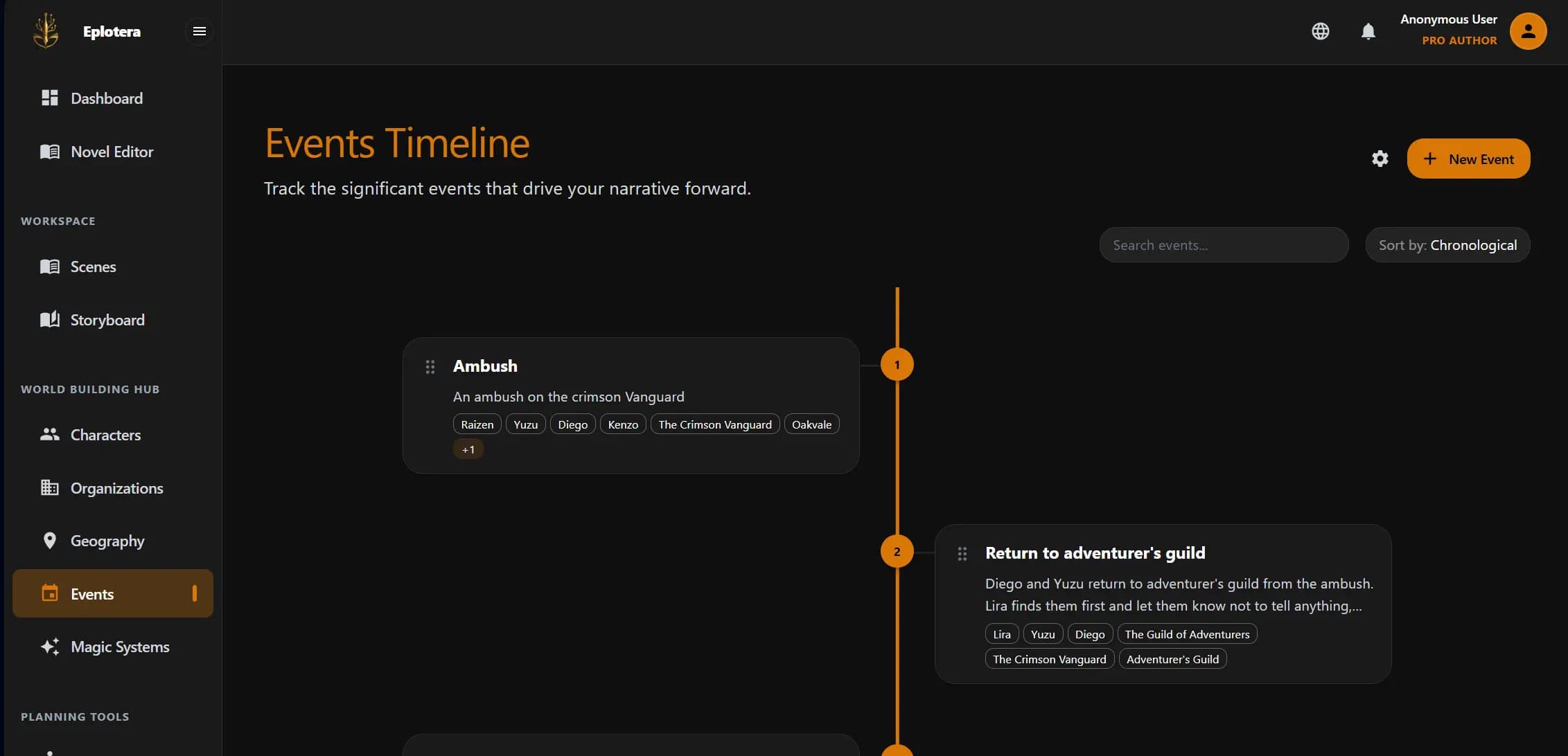 Eplotera Events Timeline